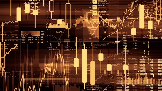 Rendu 3D des indices boursiers dans l'espace virtuel Récession de la croissance économique