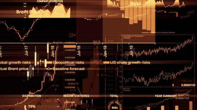 Rendu 3D des indices boursiers dans l'espace virtuel Récession de la croissance économique