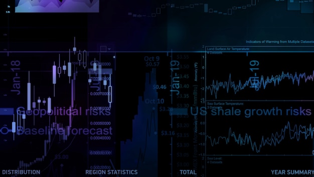 Rendu 3D des indices boursiers dans l'espace virtuel Récession de la croissance économique