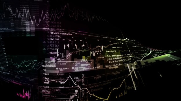 Rendu 3D des indices boursiers dans l'espace virtuel Récession de la croissance économique