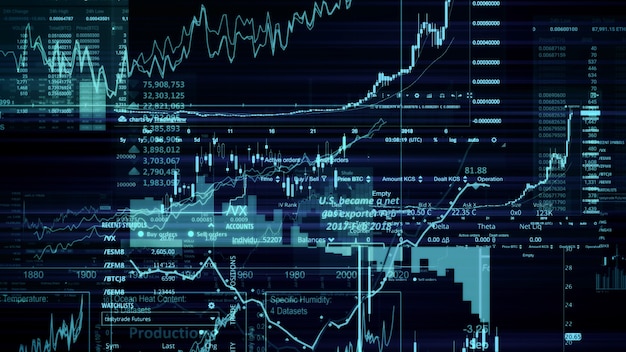 Rendu 3D des indices boursiers dans l'espace virtuel Récession de la croissance économique