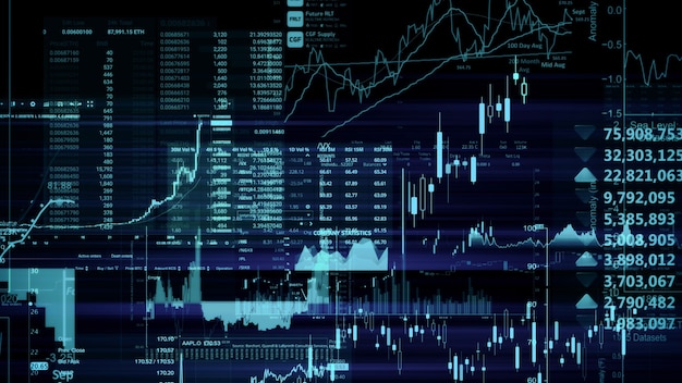 Rendu 3D des indices boursiers dans l'espace virtuel Récession de la croissance économique