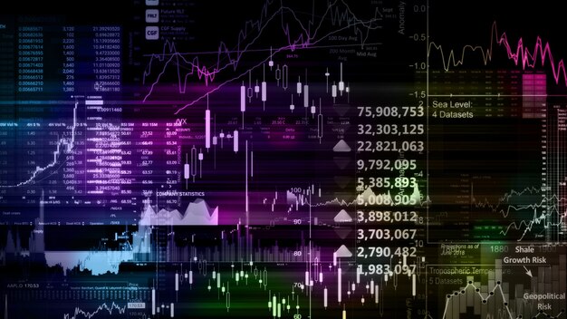 Rendu 3D des indices boursiers dans l'espace virtuel Récession de la croissance économique