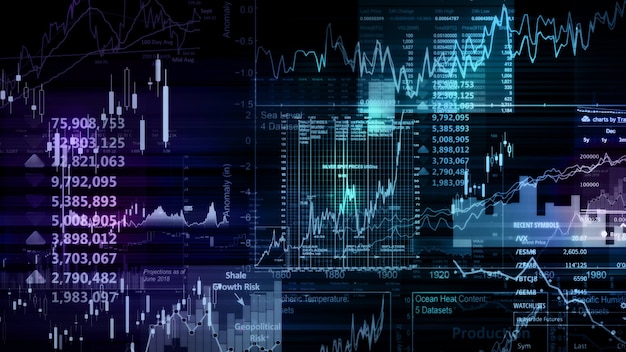 Rendu 3D des indices boursiers dans l'espace virtuel Récession de la croissance économique