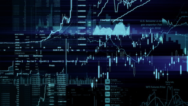 Rendu 3D des indices boursiers dans l'espace virtuel Récession de la croissance économique