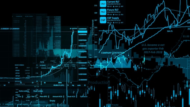 Rendu 3D des indices boursiers dans l'espace virtuel Récession de la croissance économique