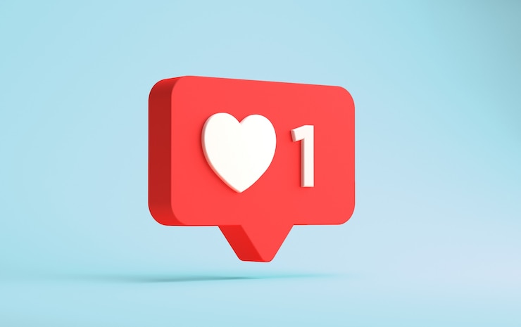 Photo rendu 3d d'instagram comme une notification flottante isolée sur un mur bleu