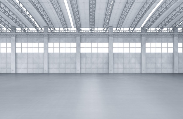 Rendu 3d intérieur blanc et propre usine ou entrepôt vide