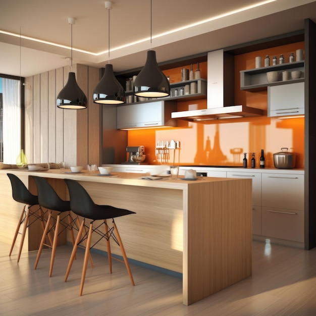 Rendu 3d intérieur de cuisine moderne