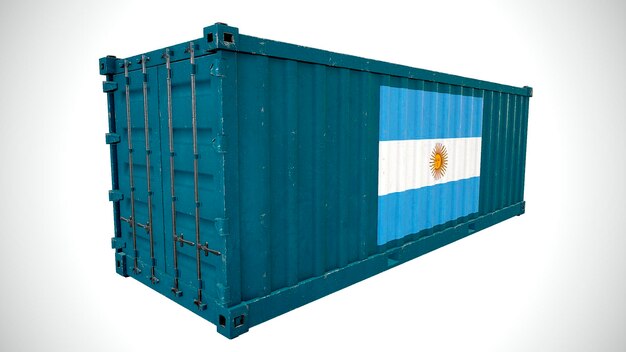 Rendu 3d isolé expédition conteneur de fret maritime texturé avec le drapeau national de l'Argentine