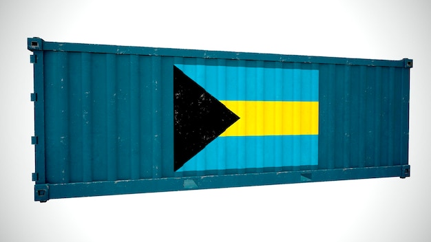Rendu 3d isolé expédition conteneur de fret maritime texturé avec le drapeau national des Bahamas