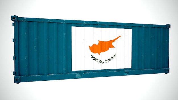 Rendu 3d isolé expédition conteneur de fret maritime texturé avec le drapeau national de Chypre