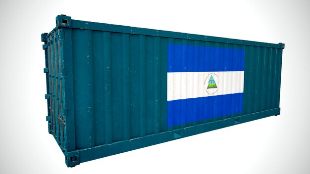 Rendu 3d isolé expédition conteneur de fret maritime texturé avec le drapeau national du Nicaragua