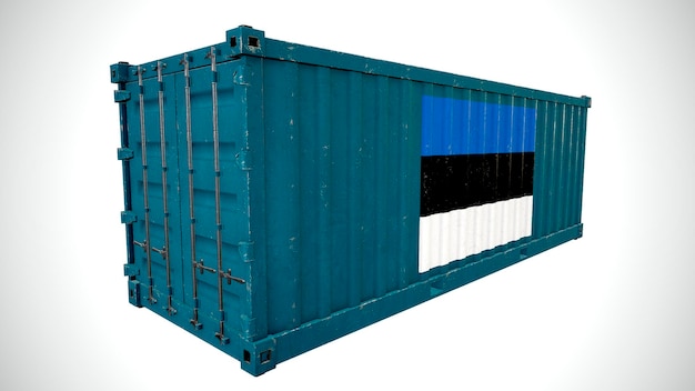 Rendu 3d isolé expédition conteneur de fret maritime texturé avec le drapeau national de l'Estonie