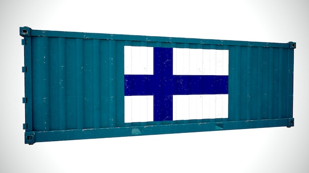 Rendu 3d isolé expédition conteneur de fret maritime texturé avec le drapeau national de la Finlande