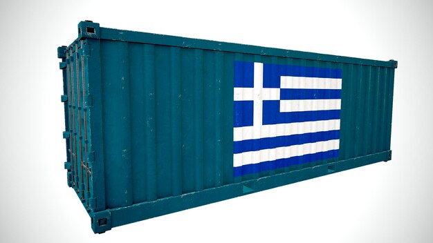 Rendu 3d isolé expédition conteneur de fret maritime texturé avec le drapeau national de la Grèce