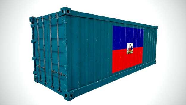 Rendu 3d isolé expédition conteneur de fret maritime texturé avec le drapeau national d'Haïti