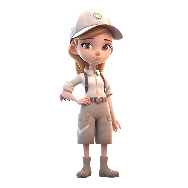 Rendu 3D d'une jolie fille en uniforme militaire avec casquette