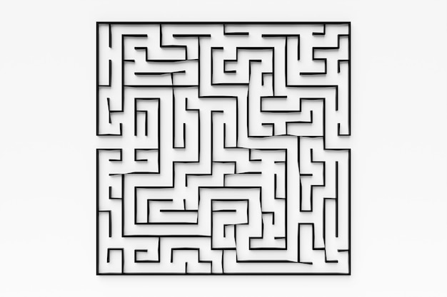 Rendu 3D Labyrinthe volumétrique noir Motif géométrique Abstrait texture d'ornement sans fin illusoire