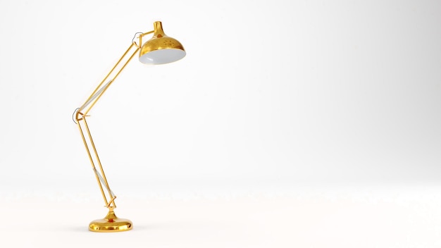 Rendu 3D d'une lampe de bureau dorée isolée sur un fond blanc