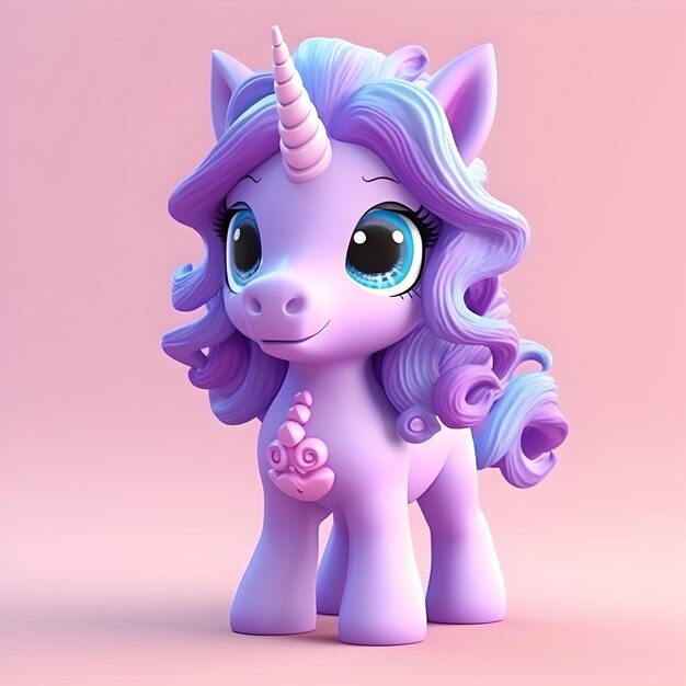 Rendu 3d de licorne de poney fantastique mignon