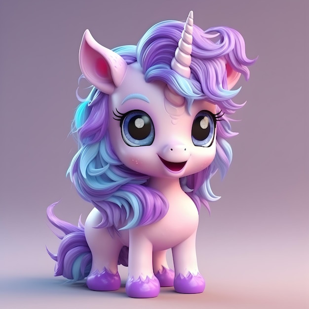 Rendu 3d de licorne de poney fantastique mignon