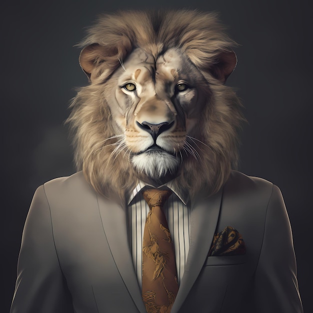 Rendu 3D de lion en costume