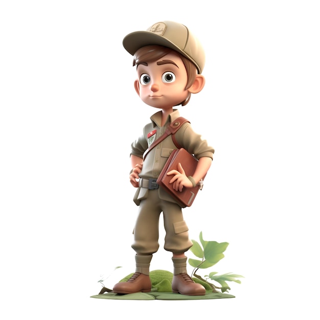 Rendu 3D de Little Boy avec chapeau safari et tenue safari