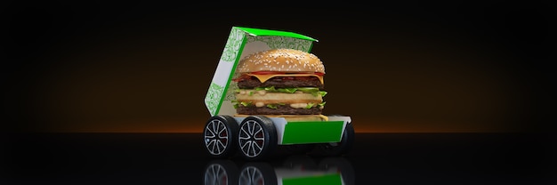 Rendu 3d de livraison de hamburger