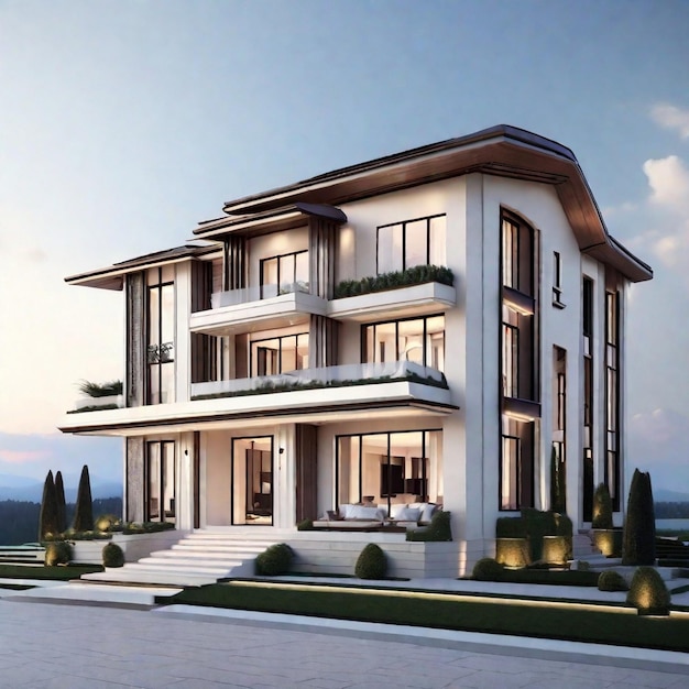 Rendu 3D de luxe de belle maison isométrique