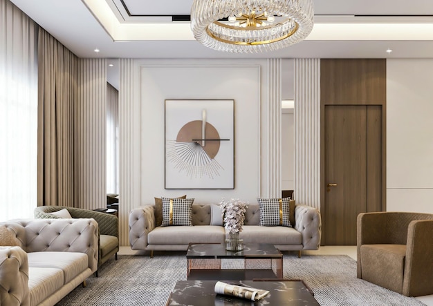 Rendu 3d luxe majlis néoclassique salon intérieur scène
