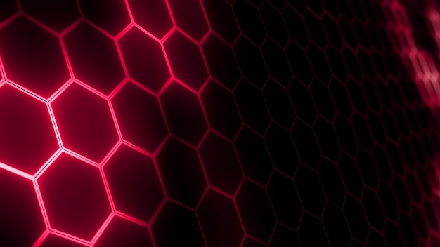 Rendu 3D d'un maillage hexagonal futuriste abstrait avec des effets de lumière