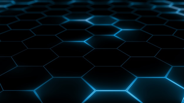 Rendu 3D d'un maillage hexagonal futuriste abstrait avec des effets de lumière