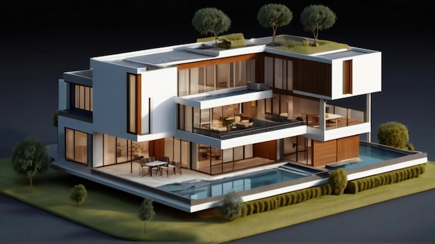 Rendu 3D d'une maison confortable et moderne isolée sur fond blanc