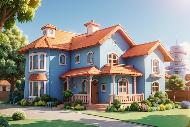 rendu 3d de la maison de dessin animé maison 3d