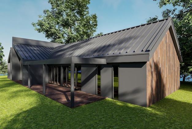 Rendu 3D d'une maison moderne Barnhousestyle