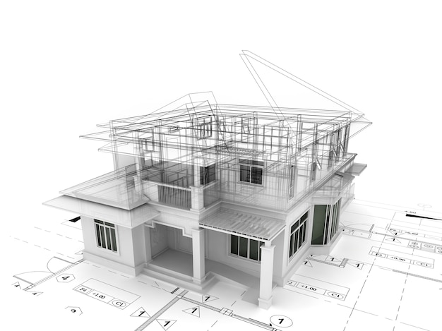 Rendu 3D de maison sur plan