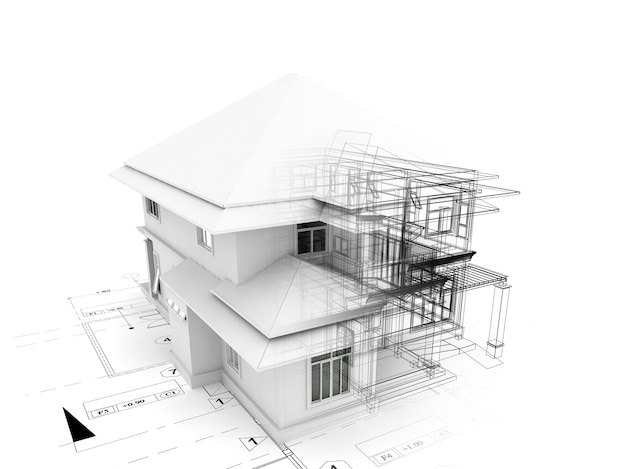 Rendu 3D de maison sur plan