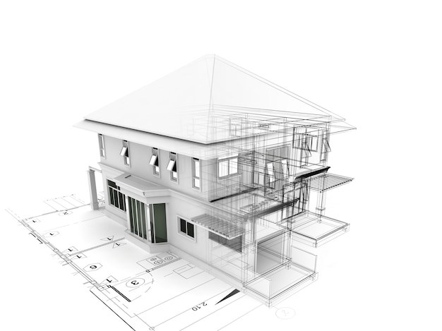 Rendu 3D de maison sur plan