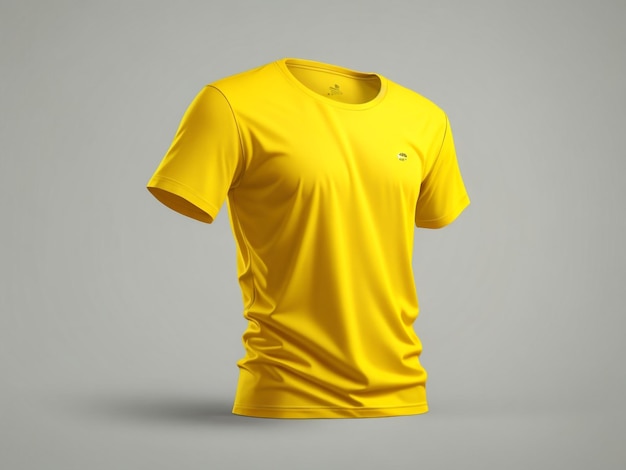 Rendu 3D avec maquette de modèle Tshirt jaune isolé sur fond blanc Mode mocku