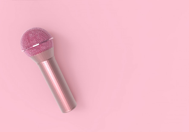 Rendu 3D. Un microphone rose doux doux sur rose.