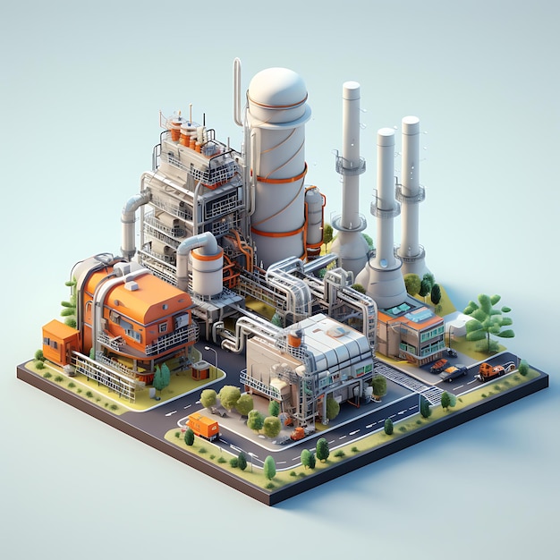 Rendu 3D de la miniature isométrique de la ville d'usine