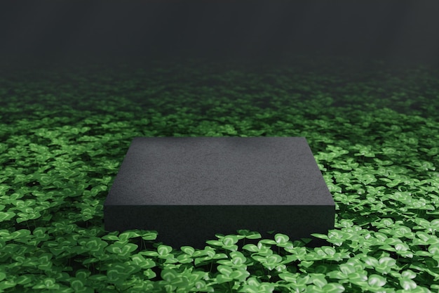 Rendu 3D minimaliste du podium des plantes carrées noires