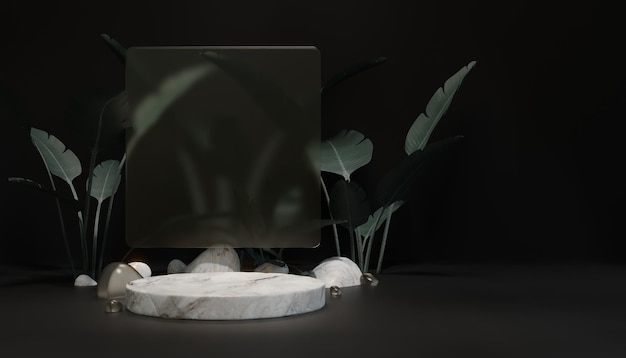 Rendu 3D minimaliste du podium des plantes sombres