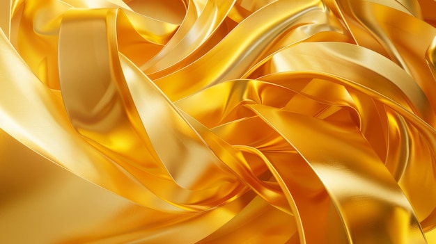 Photo le rendu 3d montre un fond de mode abstrait avec des rubans mobius torsadés reliés liens bande de papier macro feuille dorée