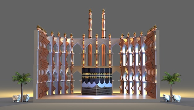 rendu 3d de la mosquée de pèlerinage islamique