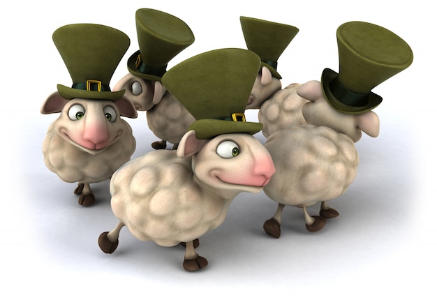 Rendu 3D de moutons drôles