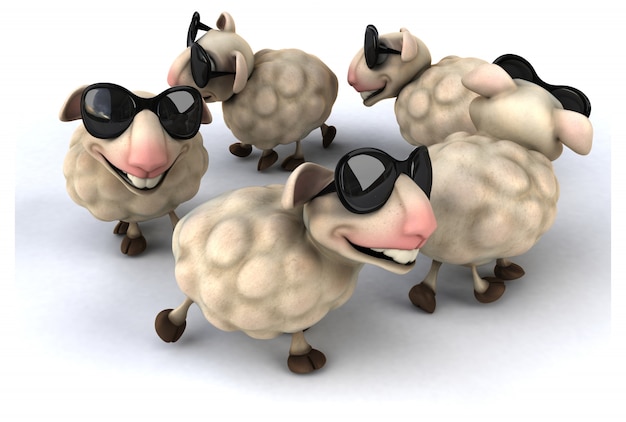 Rendu 3D de moutons drôles