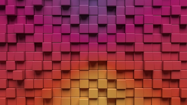 Rendu 3D d'un mur fait de cubes colorés