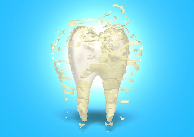 Rendu 3D nettoyage des dents, protéger de la carie dentaire, concept de blanchiment des dents, blanchiment des dents